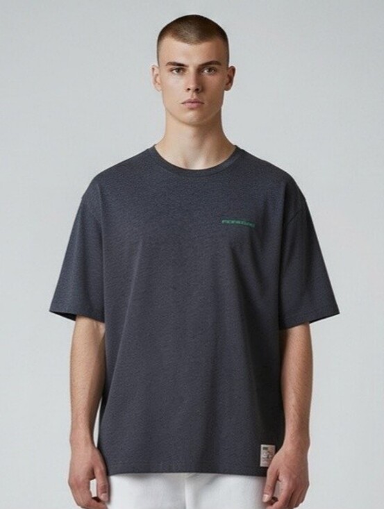 Porsche Design Dark Charcoal Gray Tee with Green Logo
